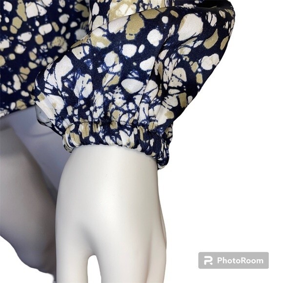 Michael Kors Navy Tan White Peplum Top Blouse Size S/P - Picture 4 of 9